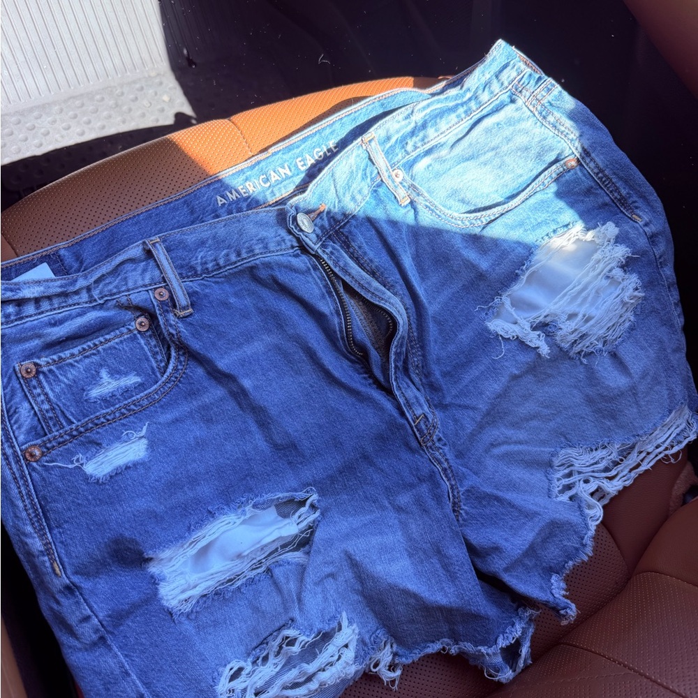 American Eagle Outfitters Light Blue Ripped Jean Shorts